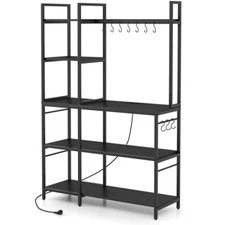 5Tier Kitchen Bakers Rack Storage Organizer w/ Power Outlets & 10 S-Shaped Hooks