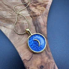 New Crescent Blue Moon Necklace, 18K GP, Waterproof & Hypo-allergenic
