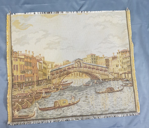 Vintage French Rialto Bridge & Grand Canal Scene Wall Hanging Tapestry 40x34 cm