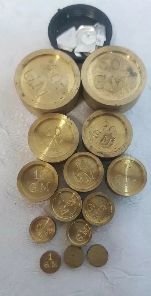 RARE Lot de poids anciens en laition MASSIF pour balance roberval - Photo 3/4