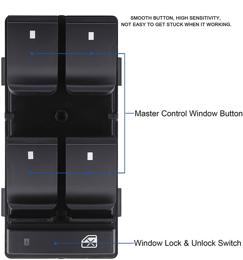 Driver Window Master Switch Assembly - Compatible With Chevy Silverado & GMC Sierra 1500/2500/3500 2010-2013, Replaces 22968506