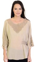 Sz S Yoana Baraschi Marrakesh Sand Tan 3/4 Sleeve Embroidered Tunic Top on sale Sz S Yoana Baraschi Marrakesh Sand Tan 3/4 Sleeve Embroidered Tunic Top on sale