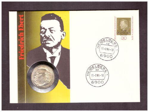 Numisbrief BRD Friedrich Ebert  1989 mit 5-DM-Münze Silber Stempelglanz 3 - Bild 1 von 1