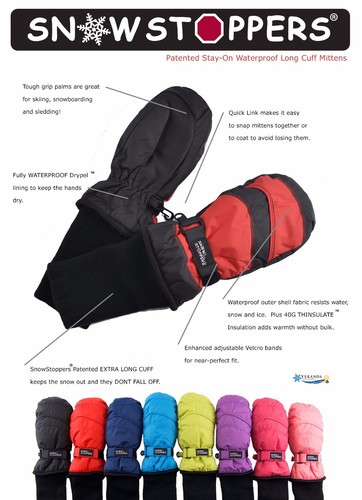 SnowStoppers Extra-Long Cuff 2-Tone Nylon Mittens for Ages 6 months -12 years - Picture 11 of 19