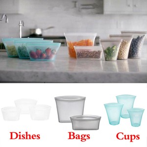 2-3pcs-Leakproof-Container-Silicone-Reusable-Zipper-Bag-Food-Storage-Cup-Bowl