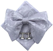 Mens Pre-Tied Paisley Bowtie Oversized Tuxedo Bow Tie Hankie Cufflinks Set Si...