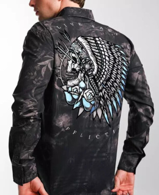 AFFLICTION Men's BILLOWS Long Sleeve Woven Shirt SMALL -30% OFF RETAIL- Rare NWT