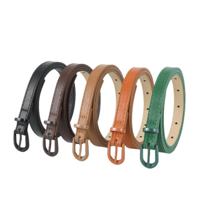 Women Solid Candy Color Faux Leather Belt Metal Pin Buckle Thin Skinny Waistband
