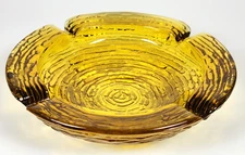 Anchor Hocking Soreno Ashtray Amber Ribbed Glass MCM Vintage 6-1/4 Inch VG+