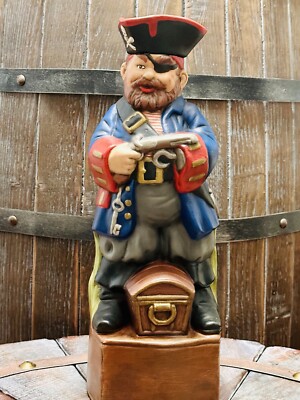 VTG 1970's Handpainted Alberta's Mold 12'' Ceramic Rum Pirate Decanter Barware