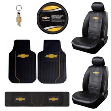 New 7pc Chevy Logo Car Truck Seat Covers Floor Mats Runner Keychain Wheel Cover
