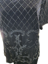 Vintage R&M Richards Velvet Beaded Formal Dress Black Plus Size 16 Party