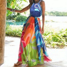 EUC Soft Surroundings Carnival Abstract Mod Belted Maxi Dress Small