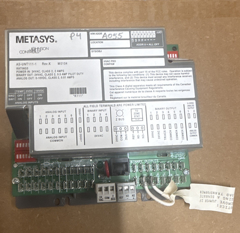 Johnson Controls Metasys AS-UNT111-1 Unit HVAC Controller Module 24VAC 2A