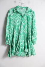 Zara Womens Patterned Floaty Shirt Dress - Green - Size S Small (c51)