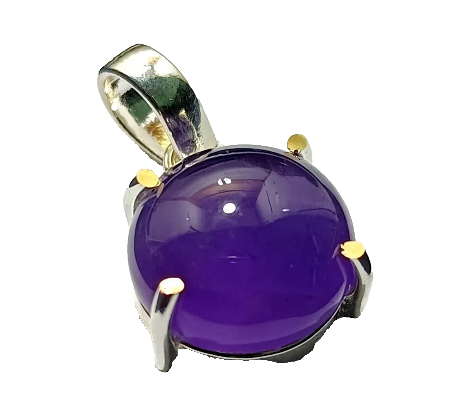 25.47 Ct Round Cabochon Natural Purple Amethyst Sterling Silver Flawless Pendant