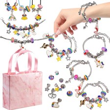 Kids Adjustable Charm Bracelet Kit with Colorful Enamel Beads Gift Bag