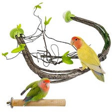 2 PCS Bendable Bird Perches Simulation Branch Parrot Perch Stand with Green L...