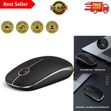 Ergonomic 2.4G Wireless Mouse - Quiet, Portable, and Stylish in Black  Gold