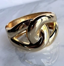 GOLD PLATED COUTURE WIDE VINTAGE 80s STYLE CHUNKY CUFF BRACELET BANGLE HINGE