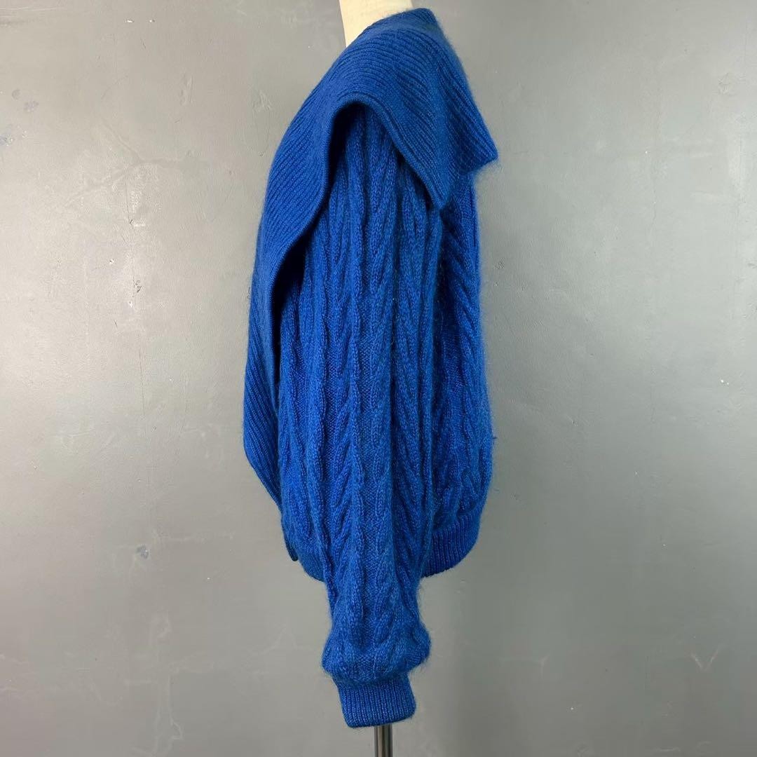 Yves Saint Laurent Cardigan Maglia Cavo Marinaio Vintage Blu Lana Nylon Donna M