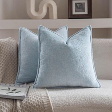 Neelvin Set of 2 Light Blue Chenille Decorative Throw Pillow Covers 18x18 inch