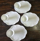 Vintage White Glass Snack Trays With Tea Cup-Harvest Grape Pattern Design-4 Sets