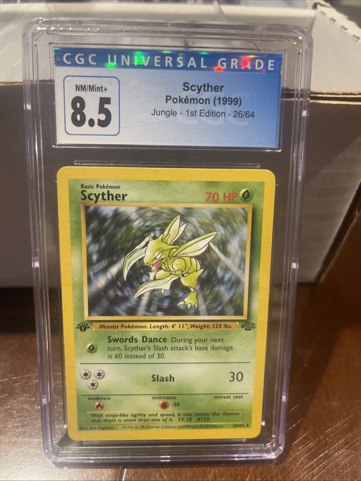Pokemon TCG 1st EdItion Scyther 26/64 Jungle Beckett Graded 8.5 Near Mint MINT