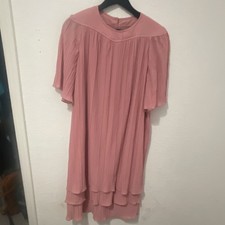 Barone Pink Pleated Layered Knee Length Dress Round Neck Short Sleeve Size 16