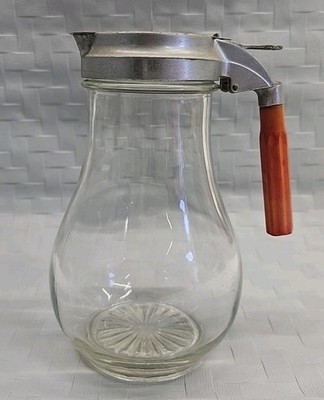 Vintage Extra Large Bakelite Handle Glass Syrup Dispenser Pitcher