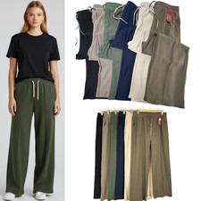 Womens Soft Silky Feel Wide Leg Joggers Sweatpants Bottoms Pants Casual Trousers