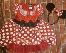Disney Minnie Mouse Costume Toddler Size 3T 4T Red Deluxe Dress Ears Headband