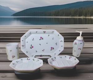 Andre Richard Rosebud 5 Piece Bath: Vanity Tray, Cup, Soap Dispenser & 2 Dishes