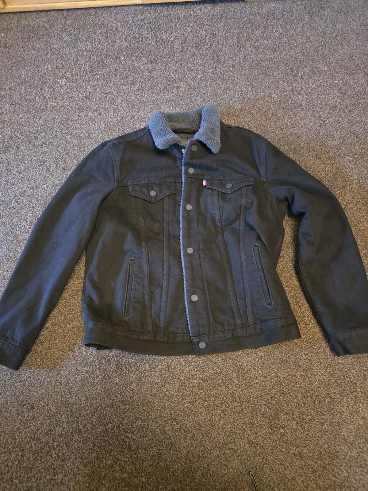 Levi's Type III Sherpa Lined Denim Trucker Jacket Duvall Black w/Gray Size Large