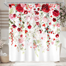 Mother  s Day Shower Curtain 72Wx72L Inch Women Red Pink Rose Floral Watercolor P
