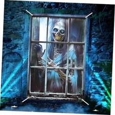 Halloween Scary Window Cover Decoration,Halloween Horror Curtain Skeleton Blue