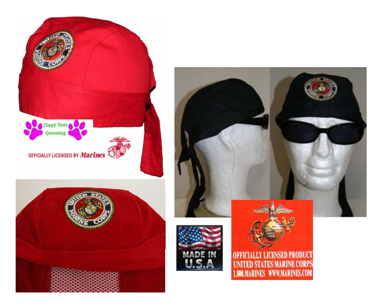 USMC Marine Corps Fitted Lined Bandana Do Rag Skull Cap USA Made