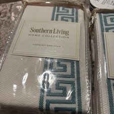 Lot de 2 Southern Living Greek Key King simili bleu brodé, blanc, coton