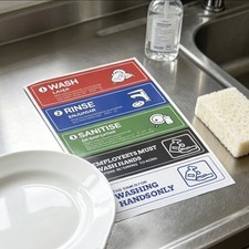 5PCS Wash Rinse Sanitise Sink Labels Stickers Waterproof Washing Hands Only Sign