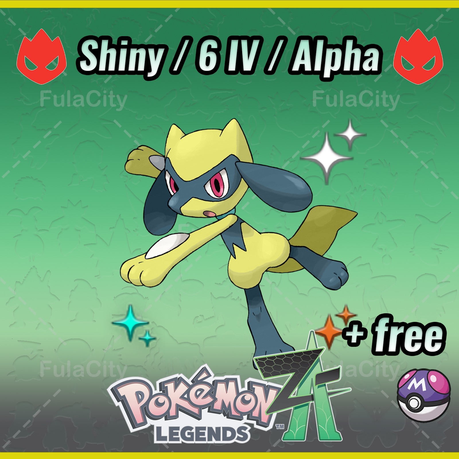 Riolu Pokemon Legends ZA ⚫ Shiny 6 IV 🟢 Alpha ⚫ @ Master Ball