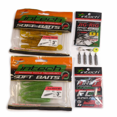 FishTrailCo Jig-Rig Kit 3in Intech #4 Offset 3/16oz Cyl Weights + Bonus Sinkers