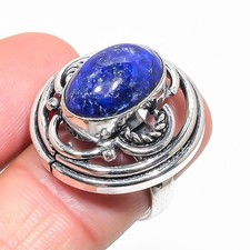 Natural Lapis Lazuli Gemstone 925 Sterling Silver Ring Size 8 t460