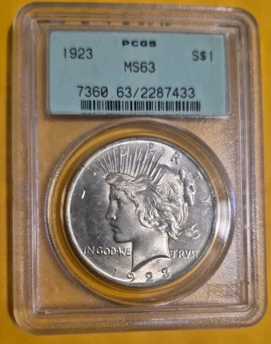 1923 PEACE SILVER DOLLAR - PCGS MS 63 OLD GREEN HOLDER OGH - BEAUTIFUL COIN!