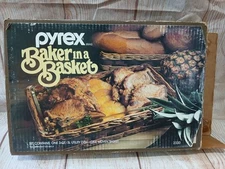 Vintage Pyrex Baker/Basket 3 Qt Utility Dish & One Woven Basket 2330 Orig Box