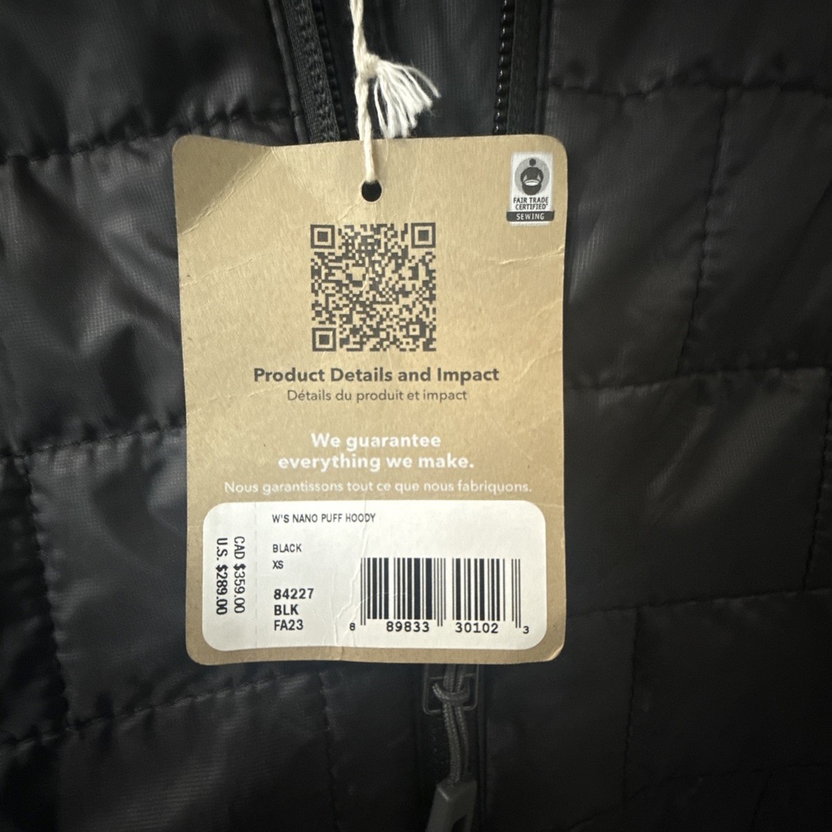Patagonia Women's Nano Puff Hoody Jacket Black Size XS Brand New