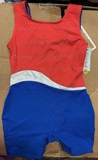 Cat  Jack Red White  Blue Gymnastics Biketard Leotard w Shorts Bottom Size XL