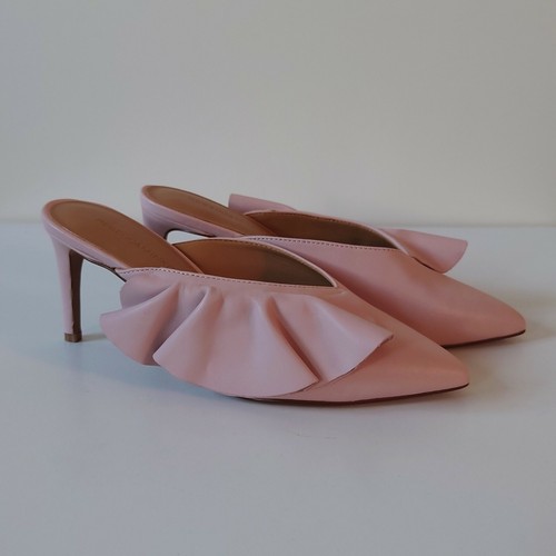 Women's Size 36 UK 3 Rebecca Minkoff Leather Heeled Mules Ruffle Light Pink  | eBay