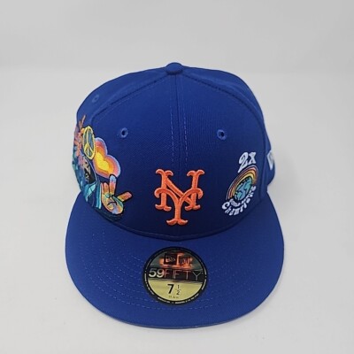 New Era NY Mets Fitted Hat Groovy Peace 2x WS Champions Blue MLB