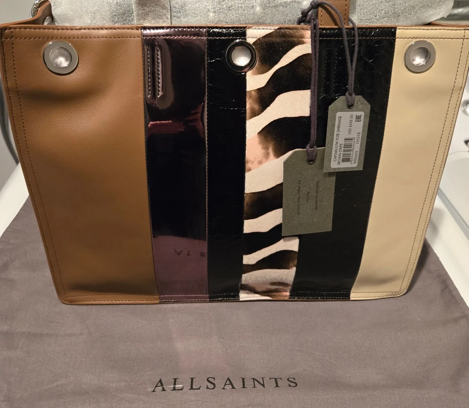 Bolso de Mano AllSaints Capitán a Rayas Solapa Cuero de Becerro Genuino NUEVO CON ETIQUETAS ¡PERFECTO PRECIOSO! Foto 2 de 4