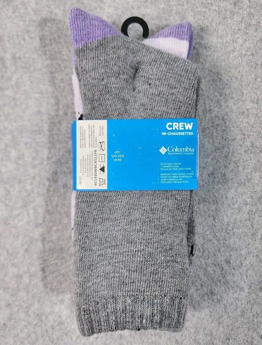 Columbia 2 Pair Crew Mi-Chaussettes Socks Womens Sz 4-10 Grey Purple Wool Blend - Picture 4 of 9